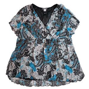 Studio 1940 Blouse Womens 22/24 Y2K Babydoll Paisley Fairy Floral Peplum Shirt